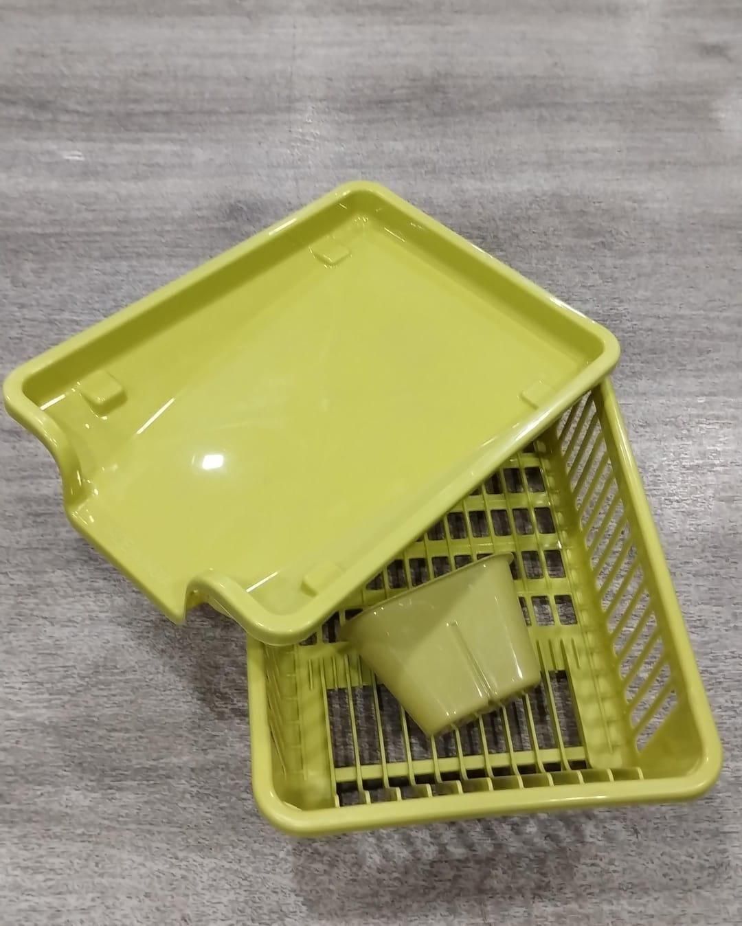 THE GIR FARMER green multi-functional dish drying rack with draining tray and utensil holder