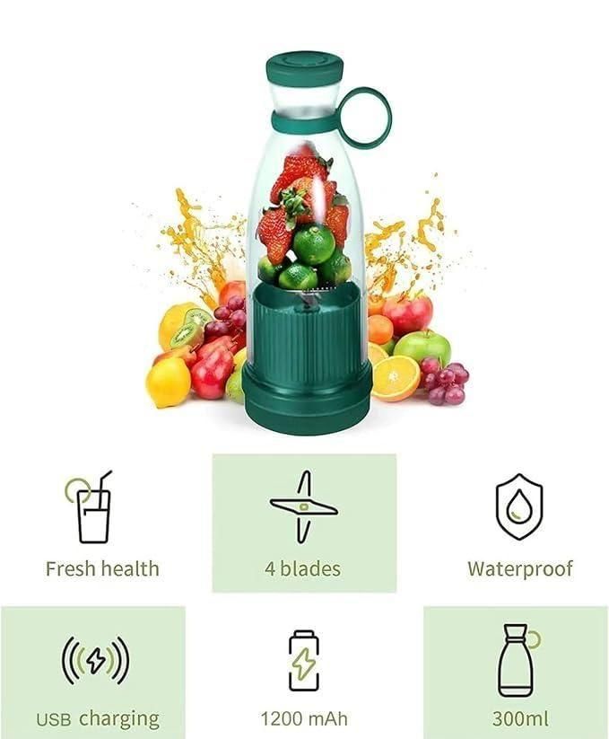 Compact blender for travel with 4 blades USB charging waterproof 300ml capacity and 1200 mAh battery