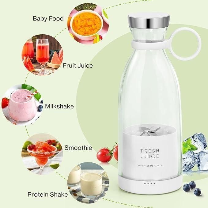 Portable compact blender for travel with a white base and handle ideal for baby food fruit juice milkshake and smoothies