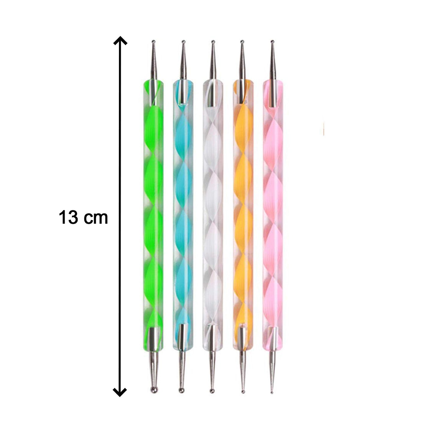 Nail art pen set for women featuring six colorful dual-ended dotting tools for detailed design work