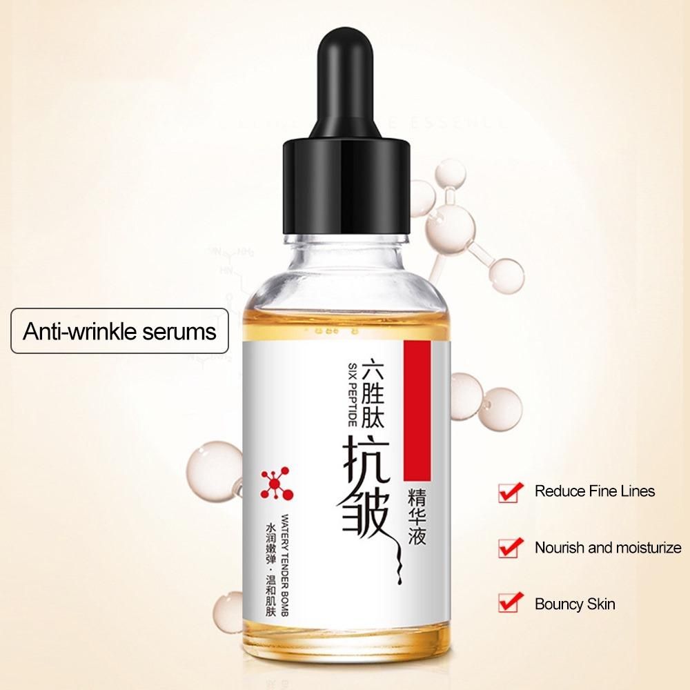 Natural anti-wrinkle treatment serum in a dropper bottle, designed to reduce fine lines and nourish skin