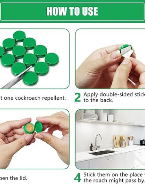 Instructions for using Dropdash natural roach repellent with easy application steps and clear visuals