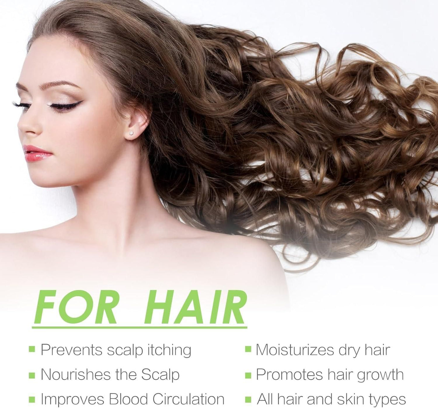 Beautiful woman with long hair showcases natural rosemary oil for hair growth benefits and healthy scalp