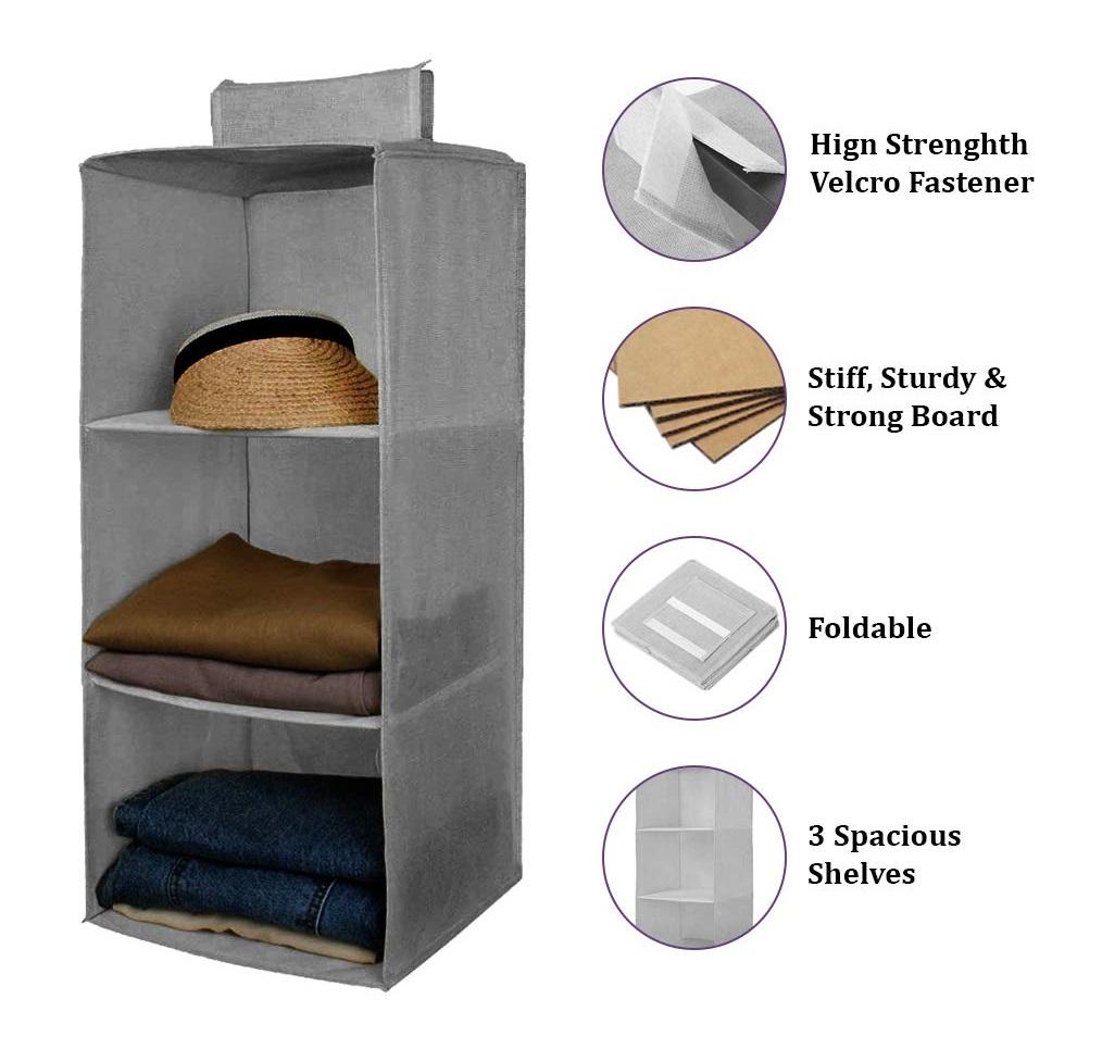 THE GIR FARMER gray non-woven fabric storage shelves with 3 spacious shelves and foldable design