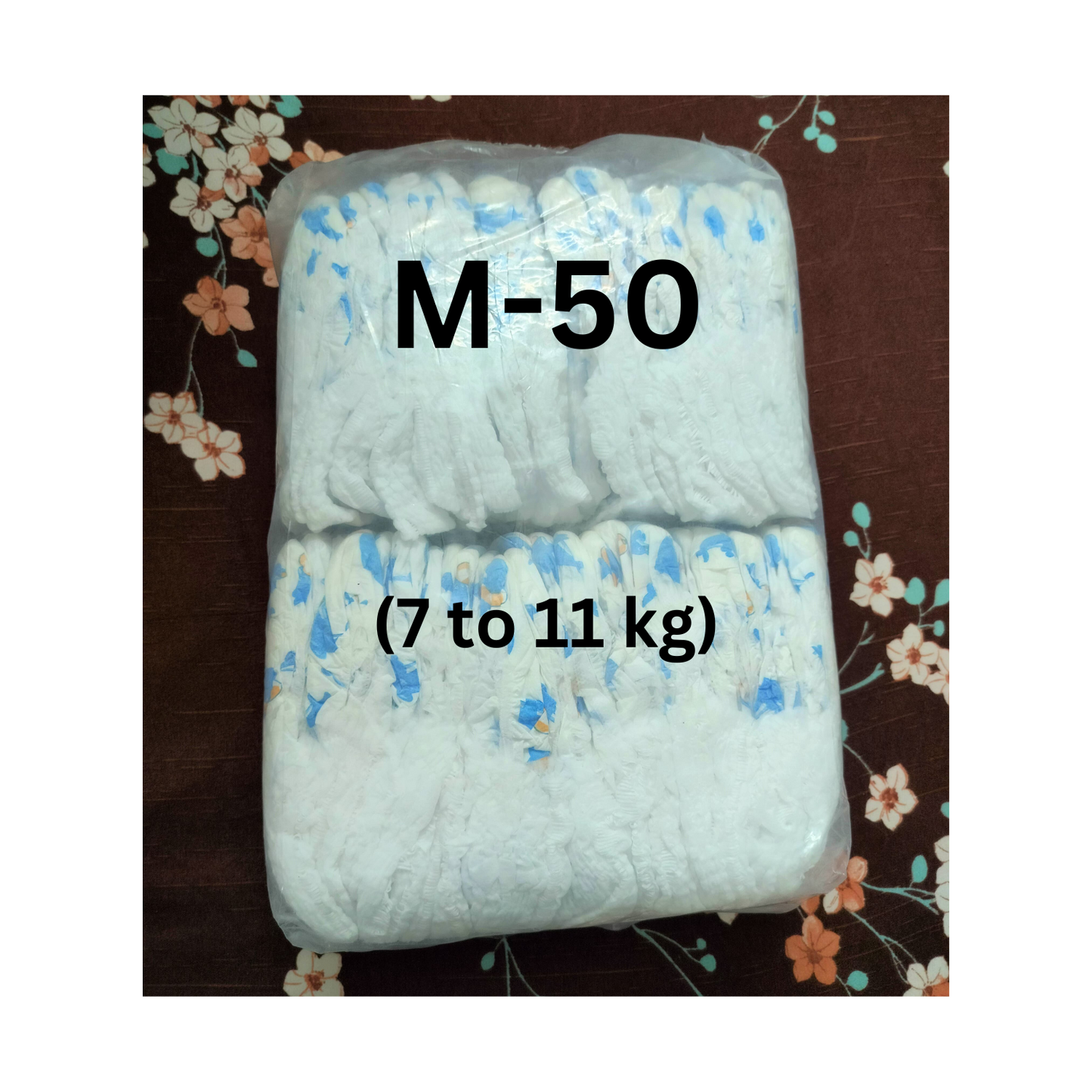 Pack of M-50 organic baby diapers for infants weighing 7 to 11 kg with soft, breathable material