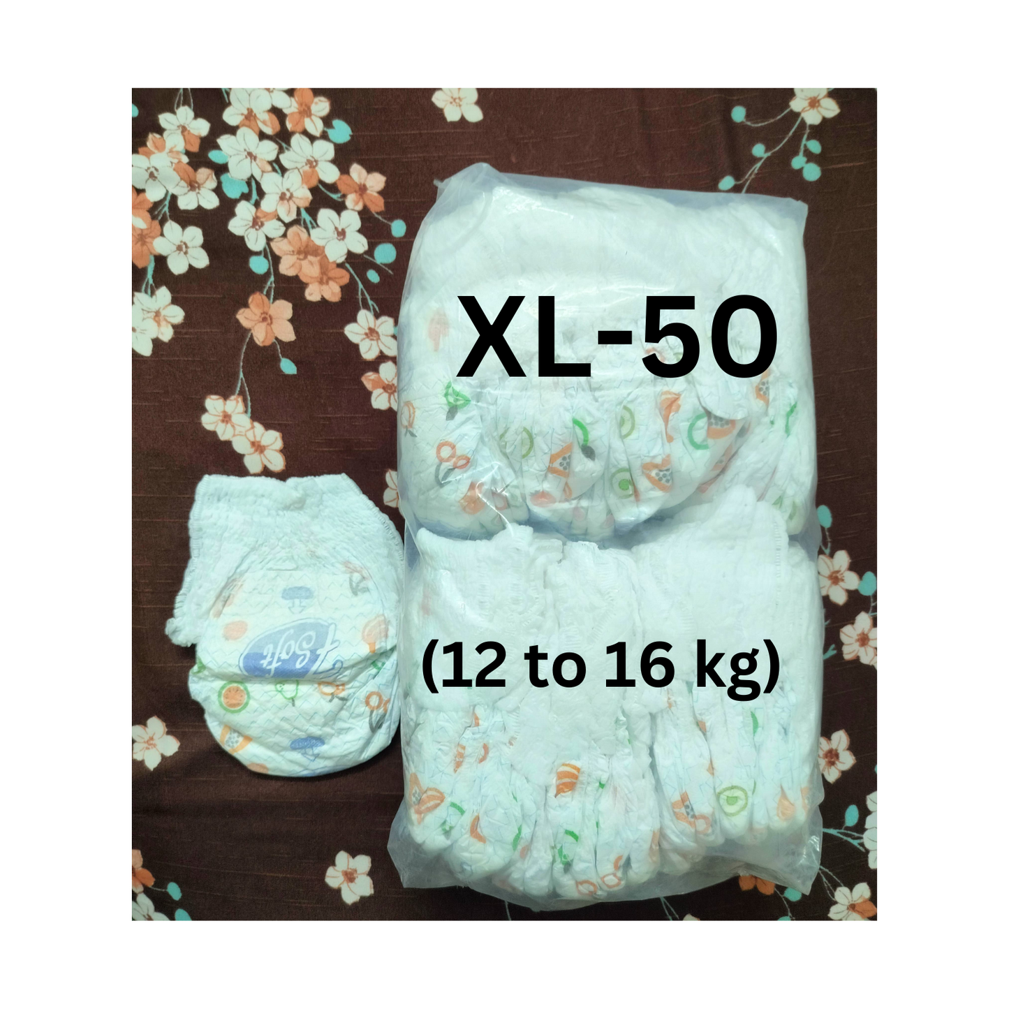 Pack of XL-50 organic baby diapers for infants weighing 12 to 16 kg from THE GIR FARMER