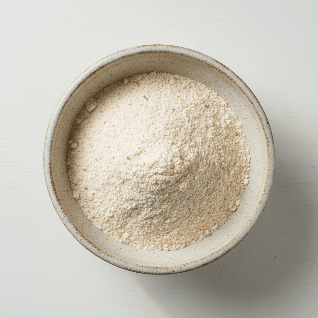 Bowl of fine Organic Oats Flour perfect for baking and healthy cooking