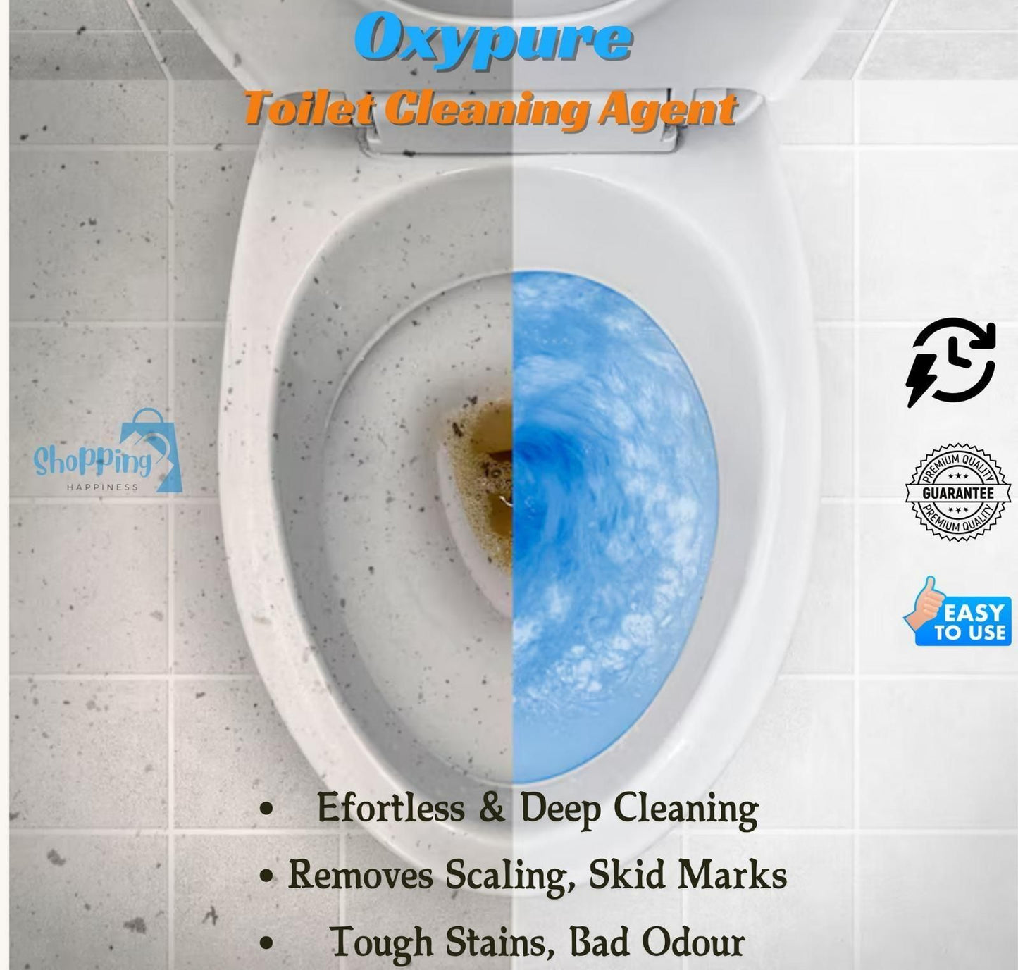 Antibacterial toilet cleaner 100g showing before and after cleaning results on toilet bowl by THE GIR FARMER