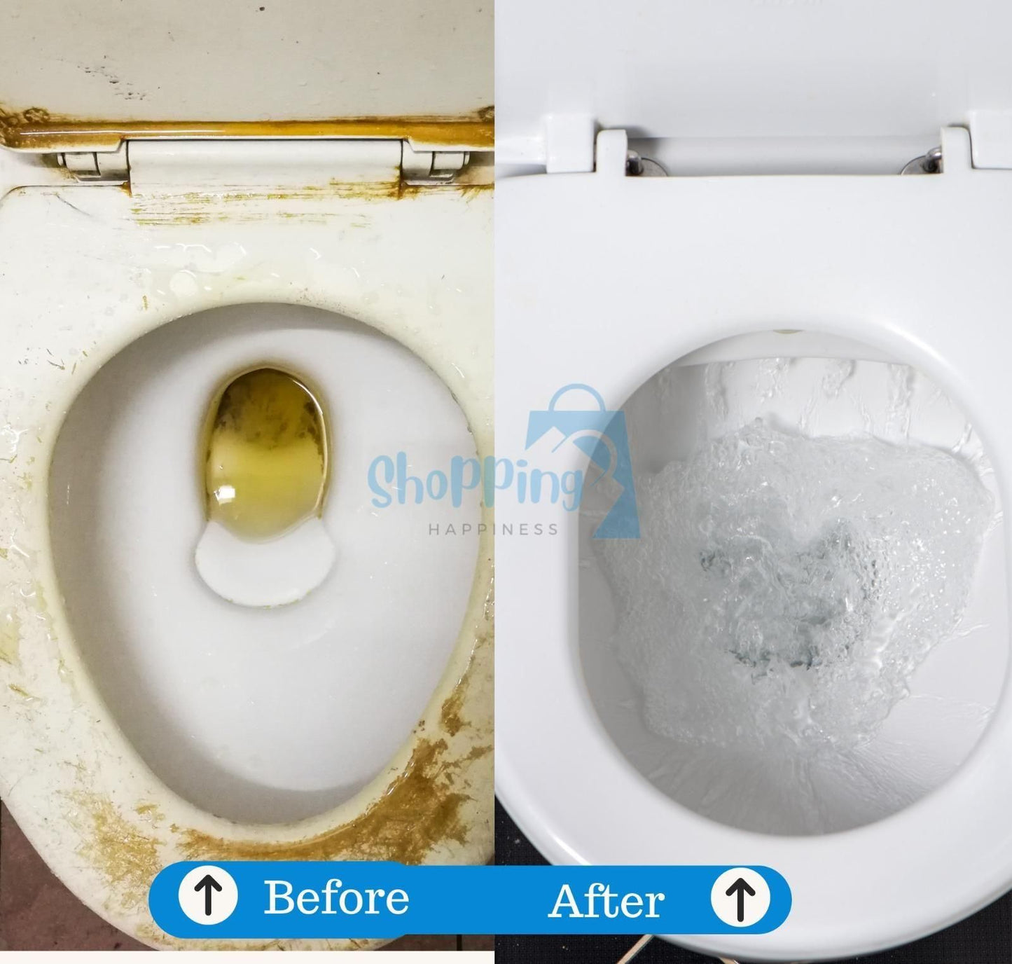 Before and after cleaning of a toilet bowl using antibacterial toilet cleaner 100g by THE GIR FARMER