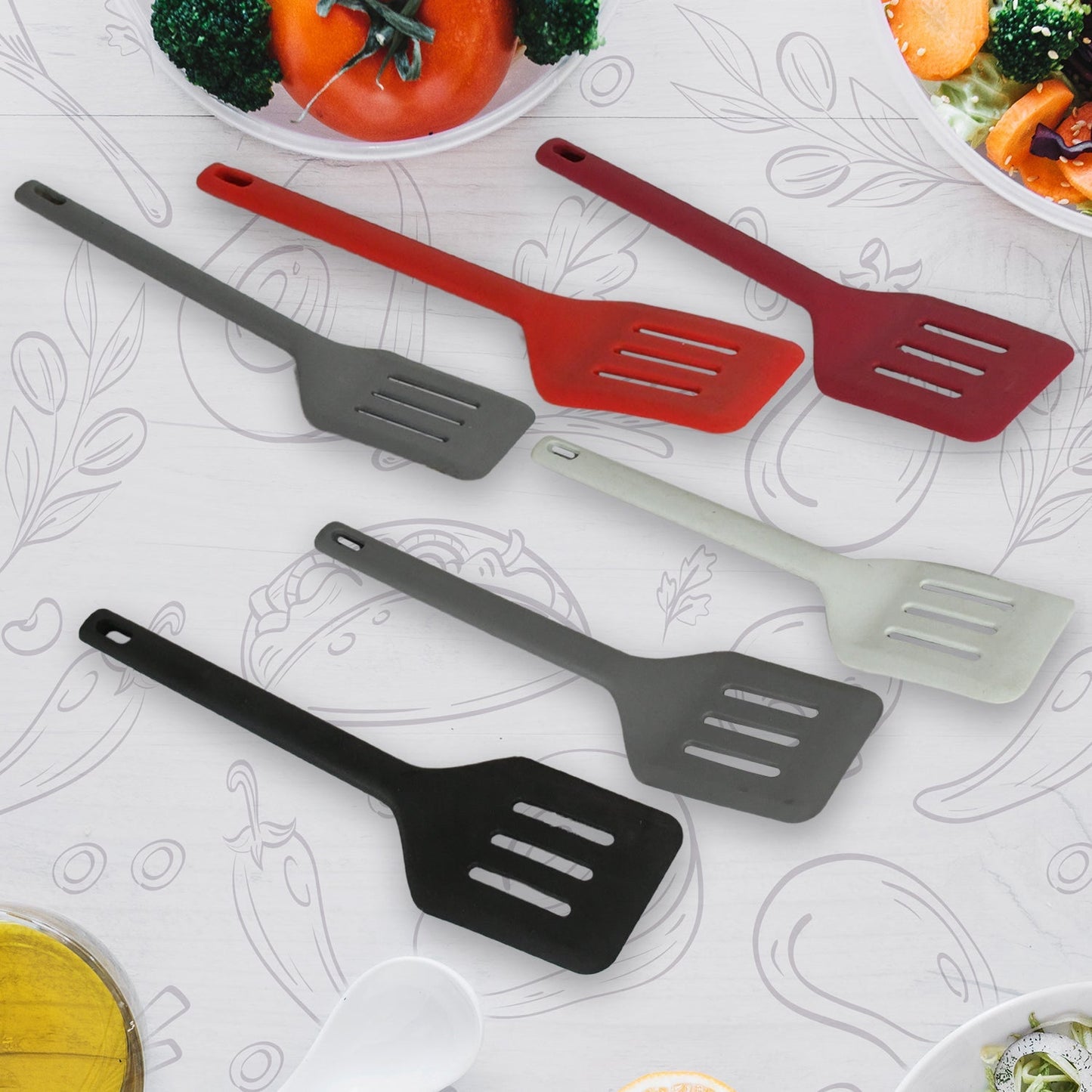Multipurpose Silicone Spoon, Silicone Basting Spoon Non-Stick Kitchen Utensils Household Gadgets Heat-Resistant Non Stick Spoons Kitchen Cookware Items For Cooking and Baking (6 Pcs Set) Your Brand