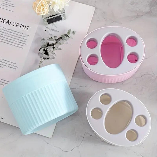 Plastic-free storage container set by THE GIR FARMER in pastel pink, blue, and white with oval shapes and circular compartments