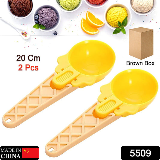Plastic ice cream scooper set with two yellow scoops for easy serving of ice cream and desserts