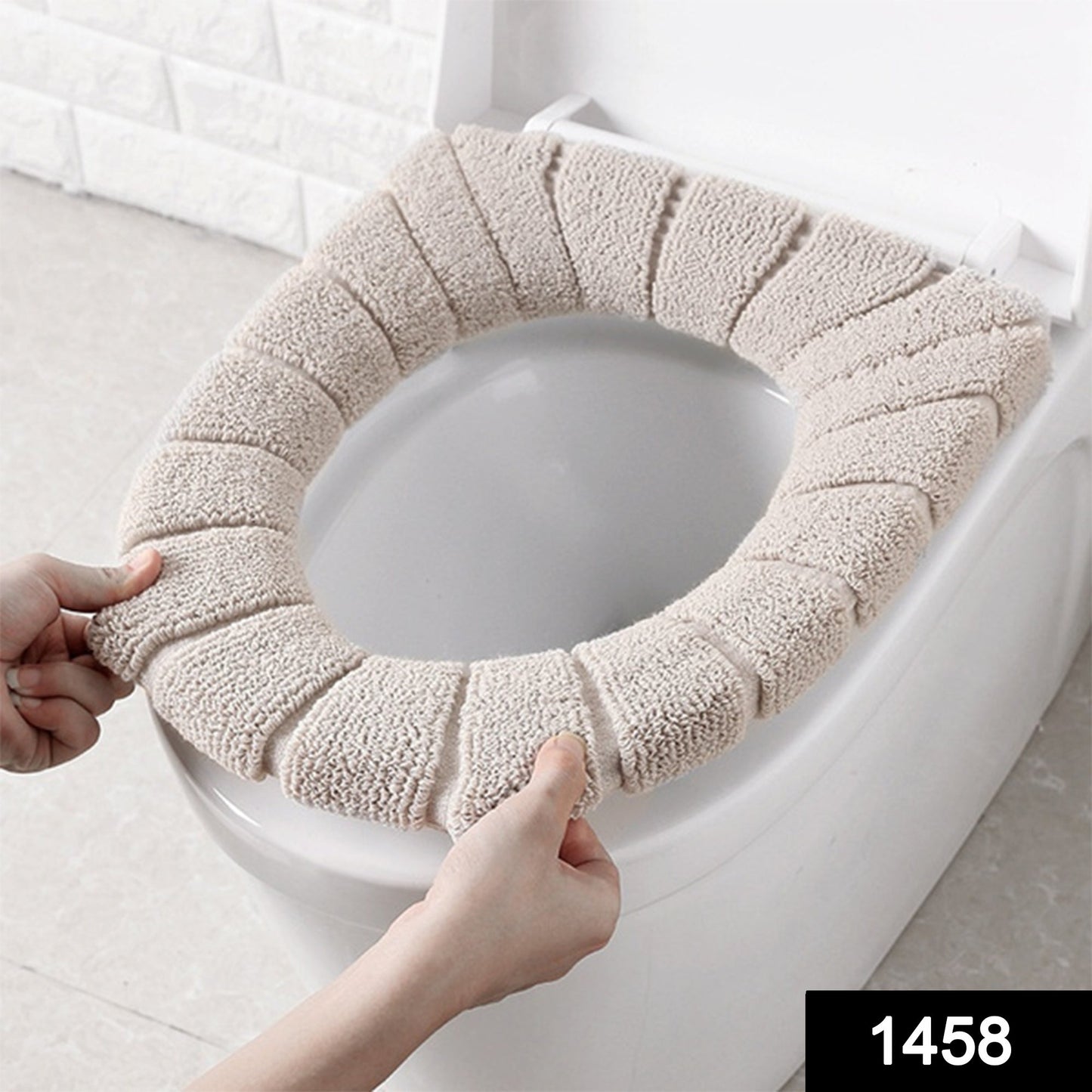 Beige plush toilet seat cover designed for comfort and warmth in any bathroom decor