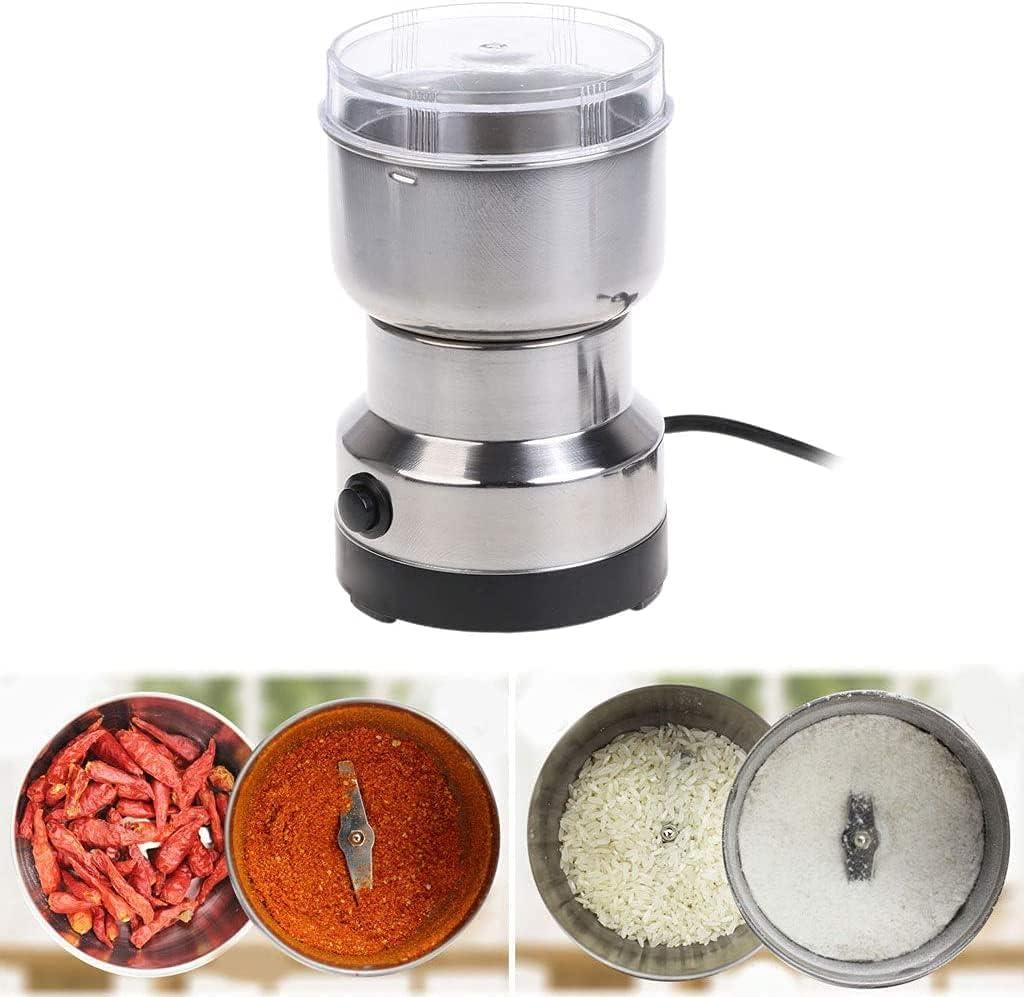 THE GIR FARMER stainless steel portable coffee bean grinder with clear lid and grinding examples for spices and grains
