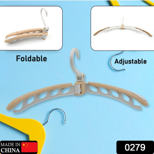 Portable folding clothes hanger with adjustable arms for easy storage and organization