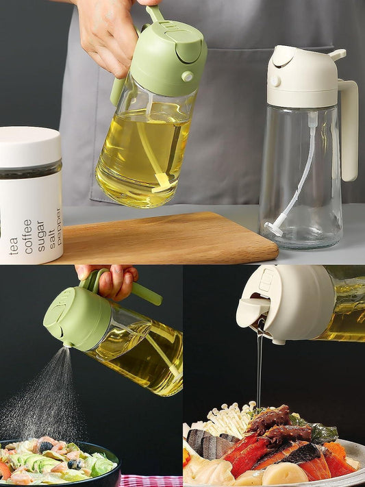 Portable oil sprayer dispenser in green, perfect for evenly applying oil on salads and dishes