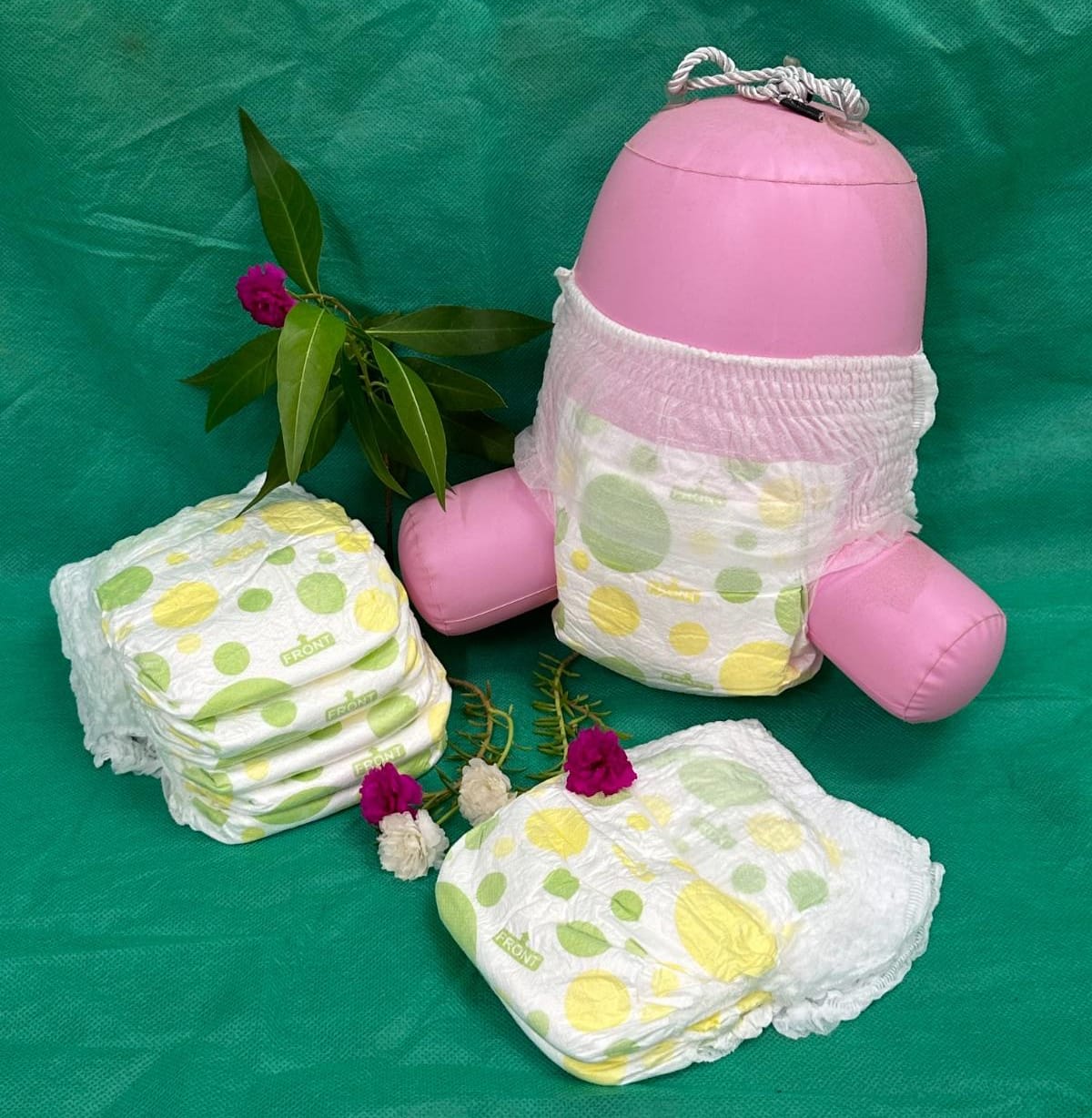 THE GIR FARMER premium baby diaper 50 pack with soft materials and playful polka dot design