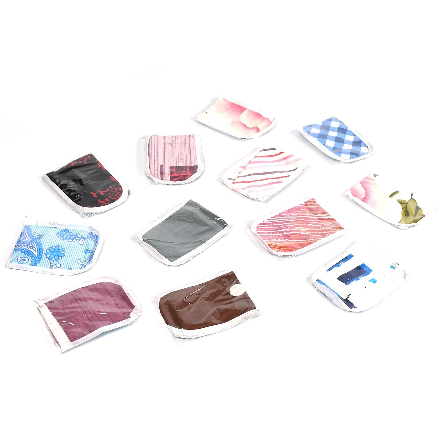 Set of reusable cotton water filter covers in various designs for eco-friendly water filtration