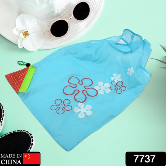 Light blue reusable grocery bag with handles featuring flower pattern for eco-friendly shopping