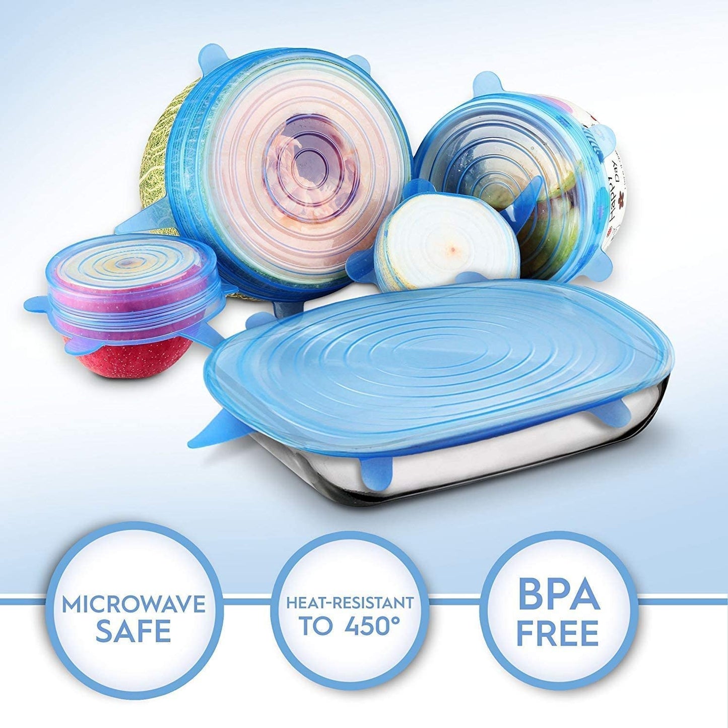 THE GIR FARMER reusable lids for bowls and containers in various sizes, blue, microwave safe and heat resistant