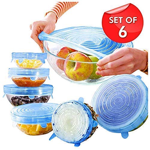 THE GIR FARMER set of 6 reusable lids for bowls and containers in blue silicone stretch covers