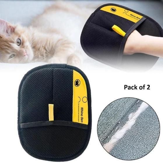 THE GIR FARMER pet hair removal gloves black mesh mitts pack of 2 with yellow trim and cat