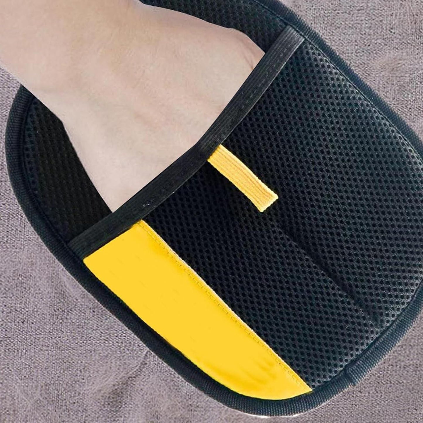 THE GIR FARMER pet hair removal gloves black mesh grooming mitt with yellow trim for gentle deshedding