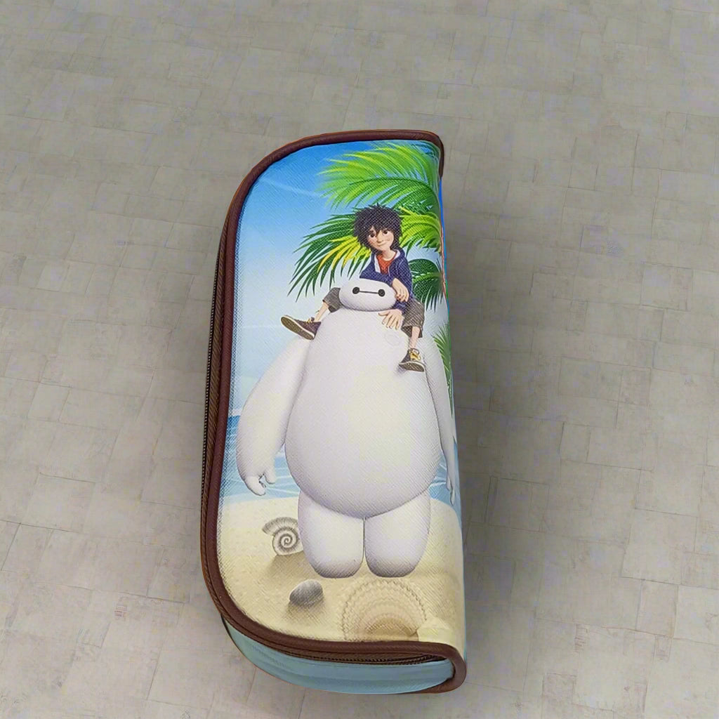 Amd-Deodap school pencil case for children featuring a beach scene with cartoon characters on the front