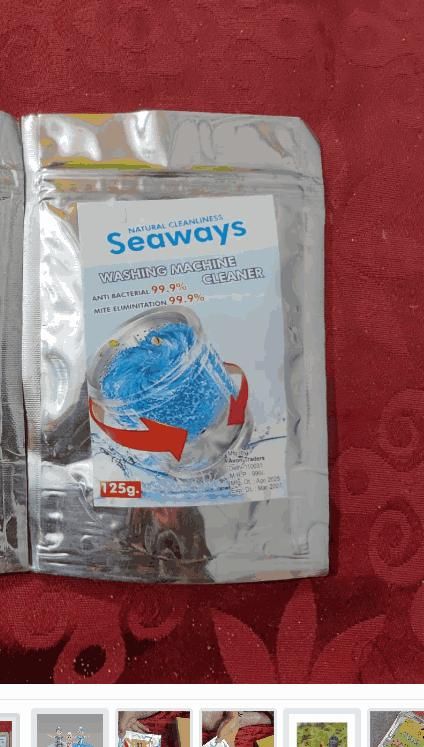 Seaways washing machine cleaning powder in a silver resealable pouch with anti-bacterial properties