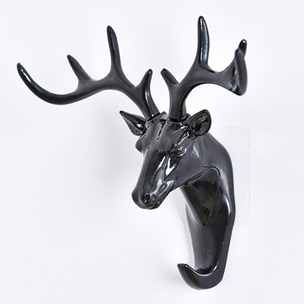 Black deer head wall mount self adhesive coat hook for decorative and functional use