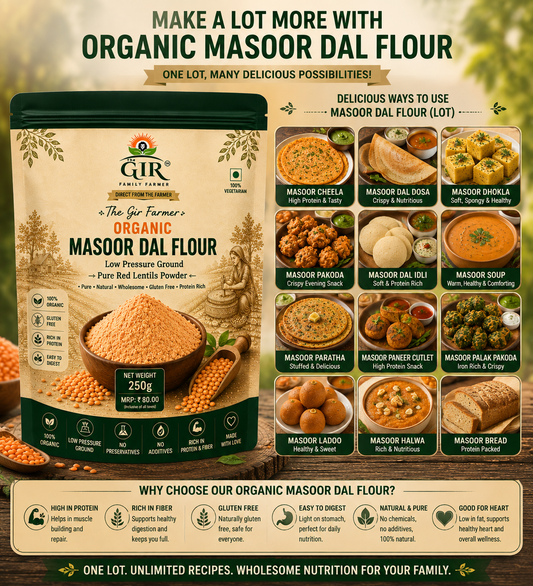 Organic Masoor Dal Flour | Low Pressure Ground Pure Red Lentils Powder