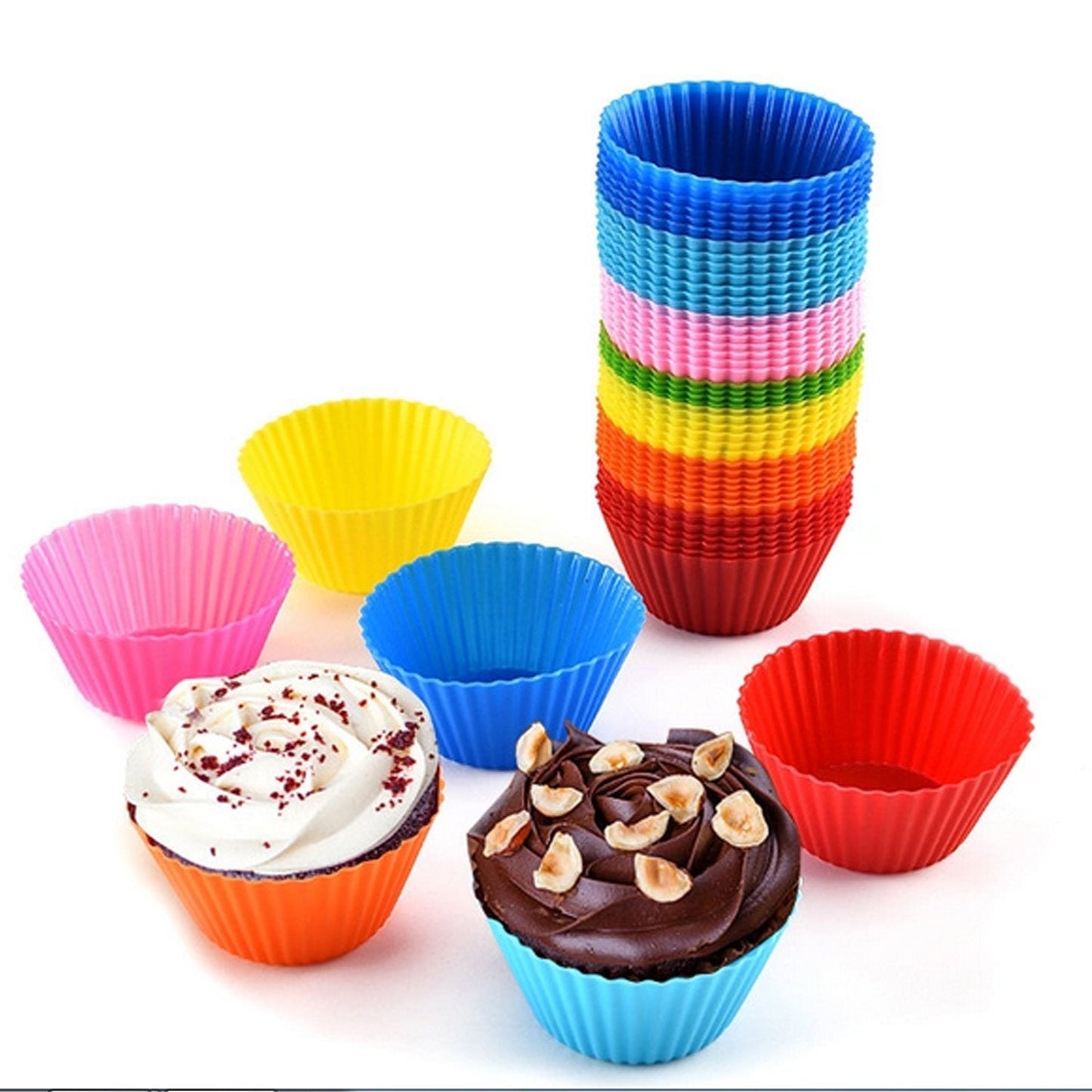 Colorful silicone cupcake mould set for baking cupcakes with ease and convenience