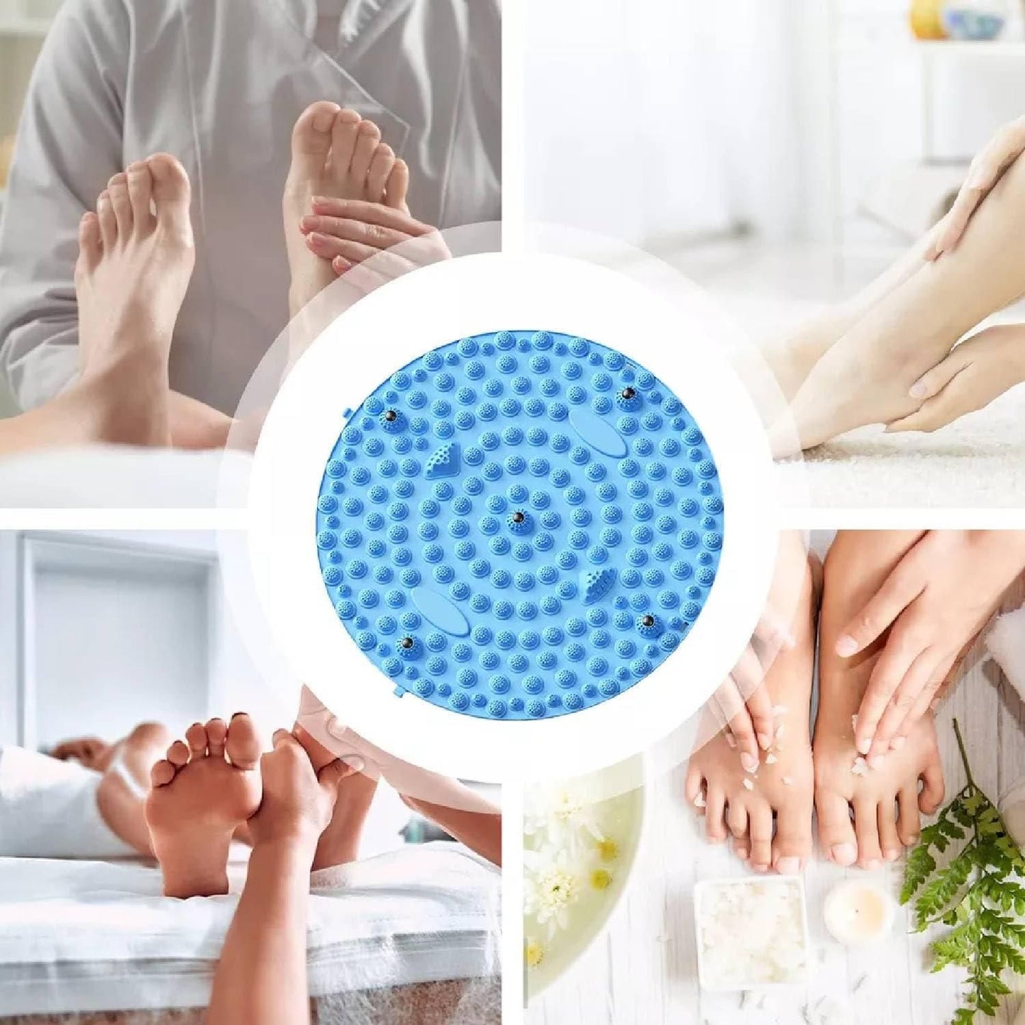 Blue silicone foot massage pad with textured surface for foot pain relief and comfort
