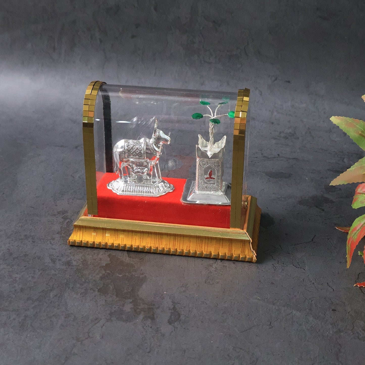 Decorative Kamdhenu Cow with Calf and Tulsi Plant Idol Set Your Brand