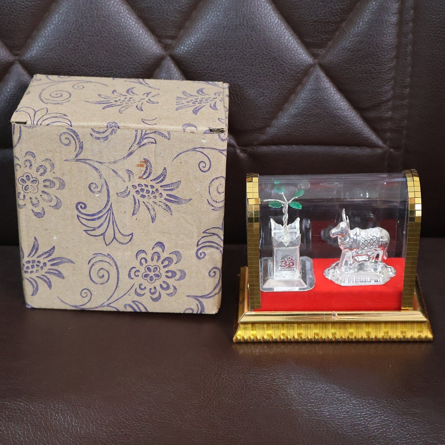 Decorative Kamdhenu Cow with Calf and Tulsi Plant Idol Set Your Brand