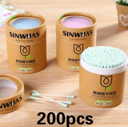 The Gir Farmer soft wood stick cotton swabs in eco-friendly packaging with 200 pieces per container