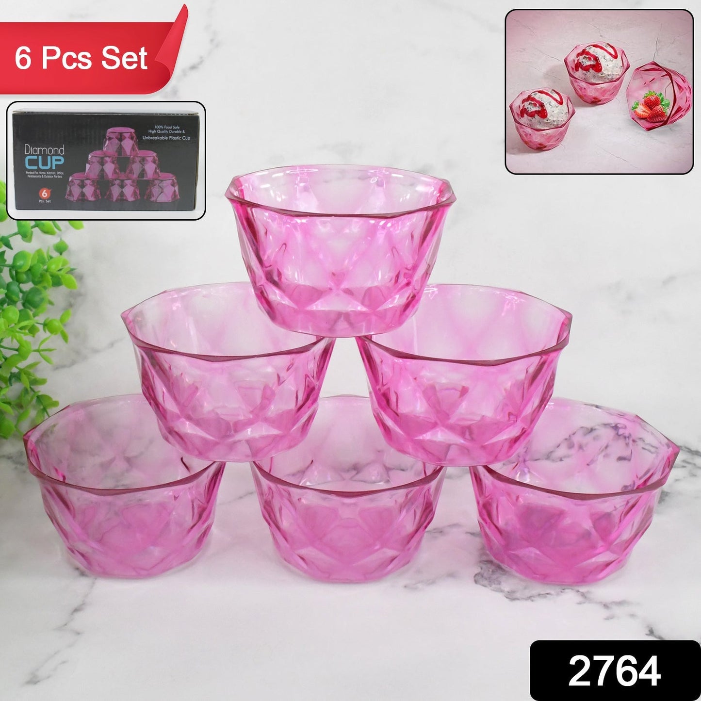6pc Diamond shape ice cream bowl set Your Brand