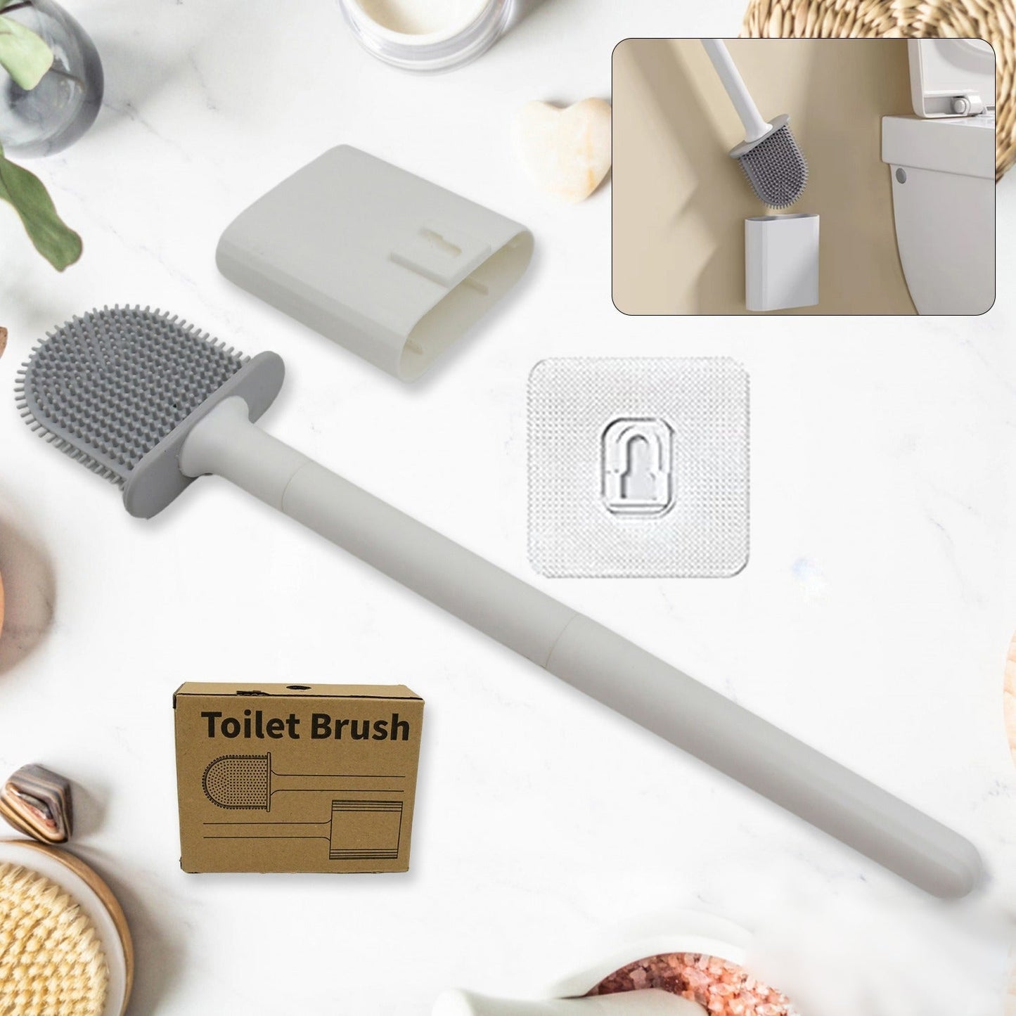Portable Silicone Toilet Brush – Wall-Mounted, Anti-Drip Cleaner with Non-Slip Handle Your Brand
