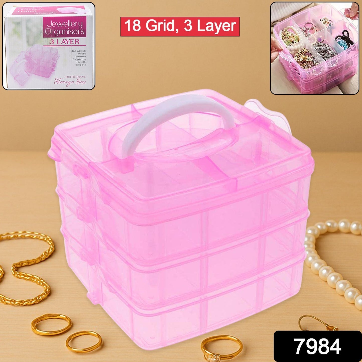 Versatile 18-Grid 3-Layer Transparent Plastic Organizer Box with Adjustable Dividers for Jewelry & Fishing Hooks Your Brand