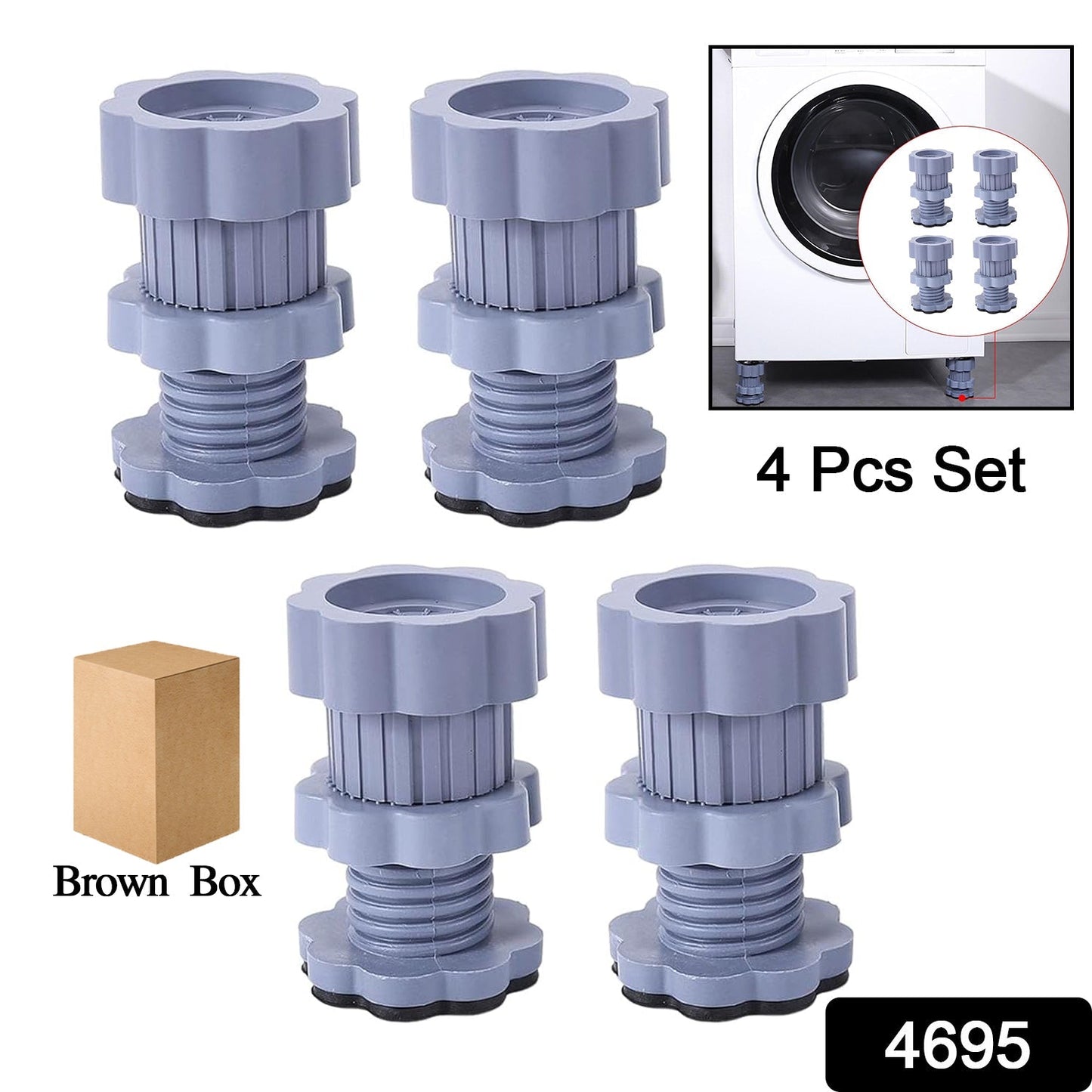 Adjustable Anti-Vibration Washing Machine Support Stand – Non-Slip PVC Lifting Stand (4 Pc Set) Your Brand