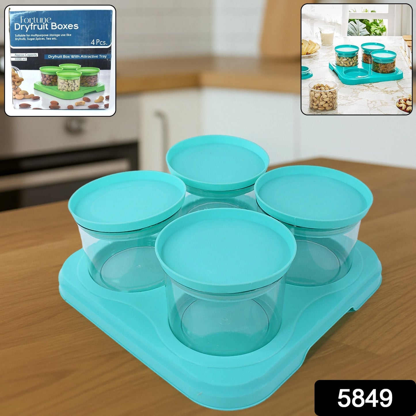 Airtight Container Jar 4 Pc Set With Stylish Tray for Kitchen Unbreakable Jar Set for Multipurpose Storage ( Mukhwas Dani ) Your Brand