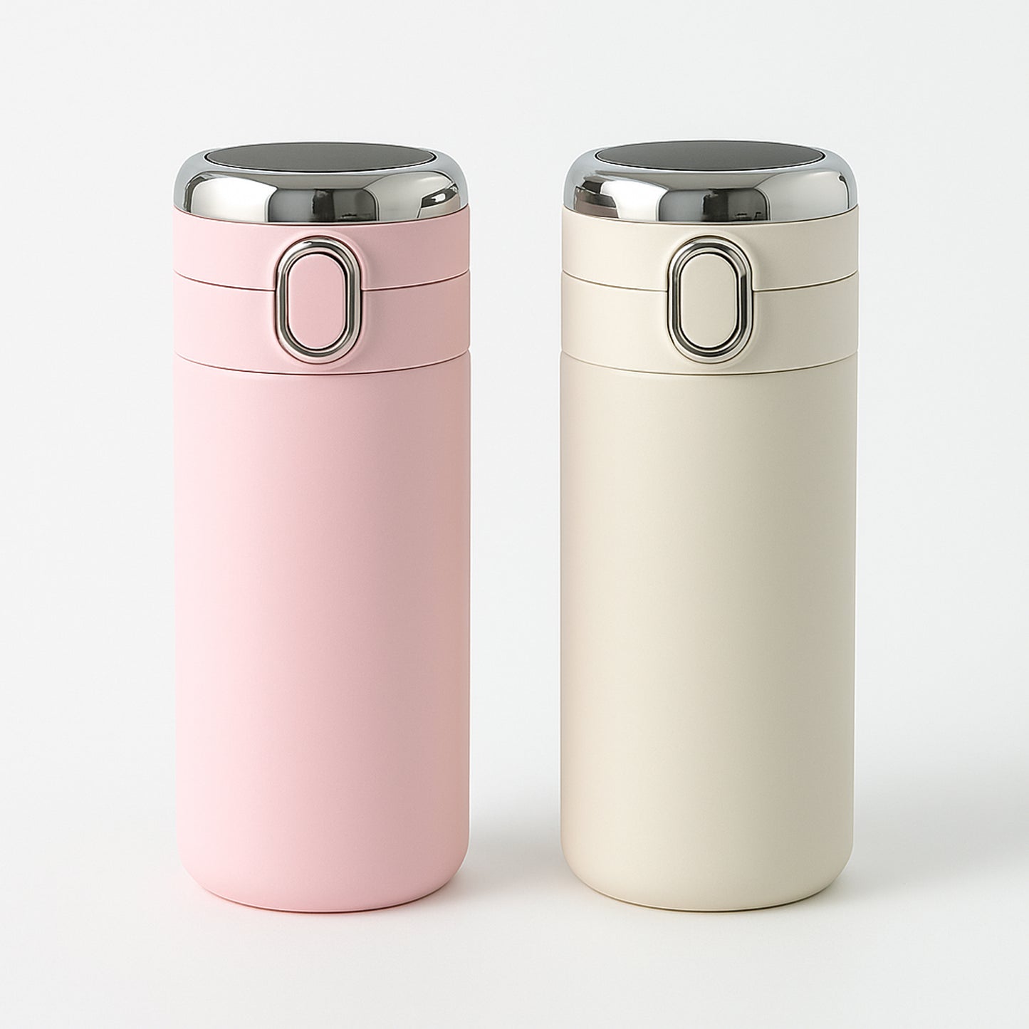 Wukusy smart insulated water bottle in pink and cream with stainless steel lid for temperature control