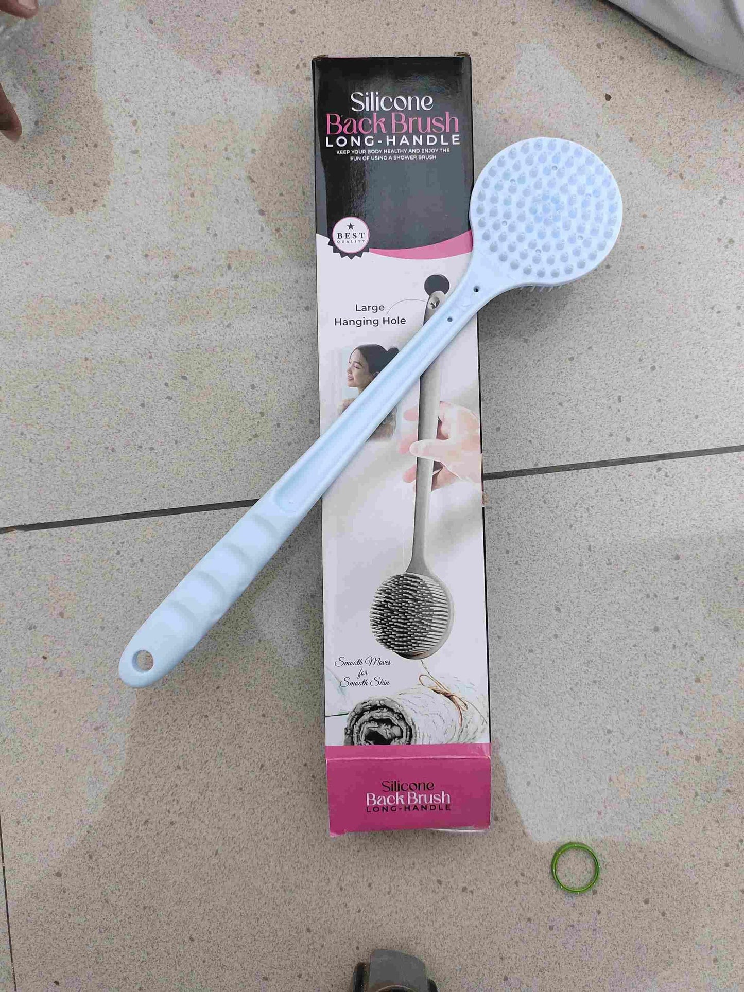 THE GIR FARMER soft bath body brush for shower with long handle and silicone bristles in light blue