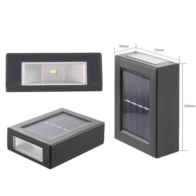 Black rectangular outdoor solar lighting for home with built-in solar panel and LED light