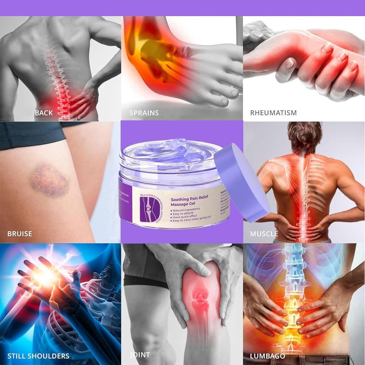 Soothing pain relief gel in a clear jar, ideal for muscle aches and joint discomfort