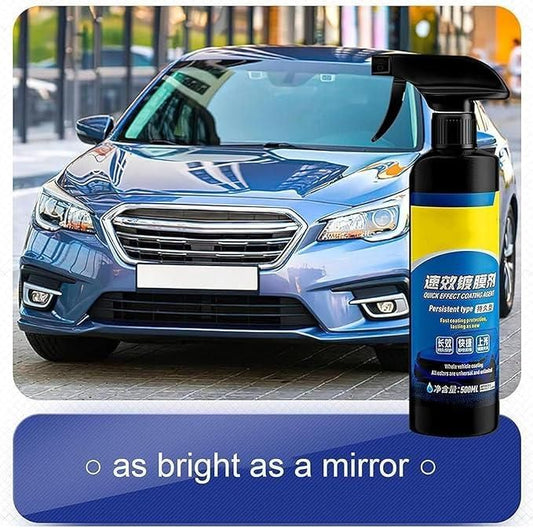 Sopami car coating spray displayed with a shiny blue car in the background for a mirror-like finish