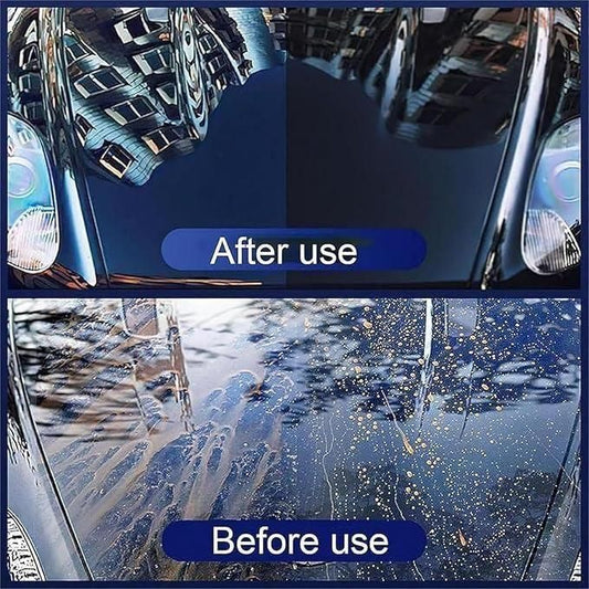 Comparison of car surface before and after using Sopami car coating spray for enhanced shine