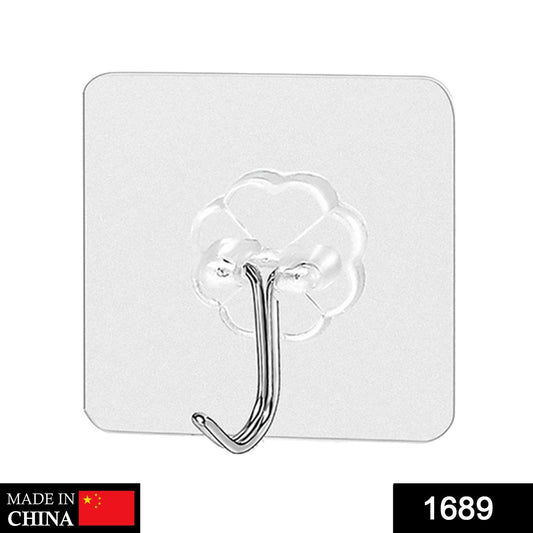 Clear adhesive wall hook with a stainless steel hook for easy home organization and decor