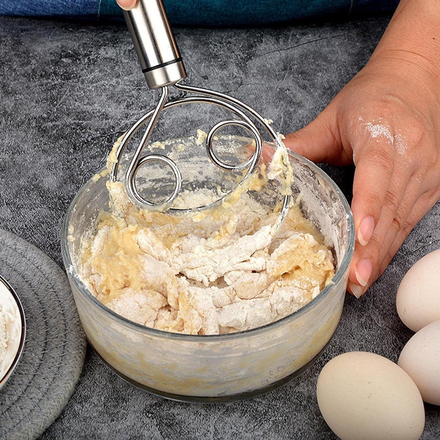 Stainless steel kitchen tool mixing dough in glass bowl best kitchen tool for pizza dough mixing