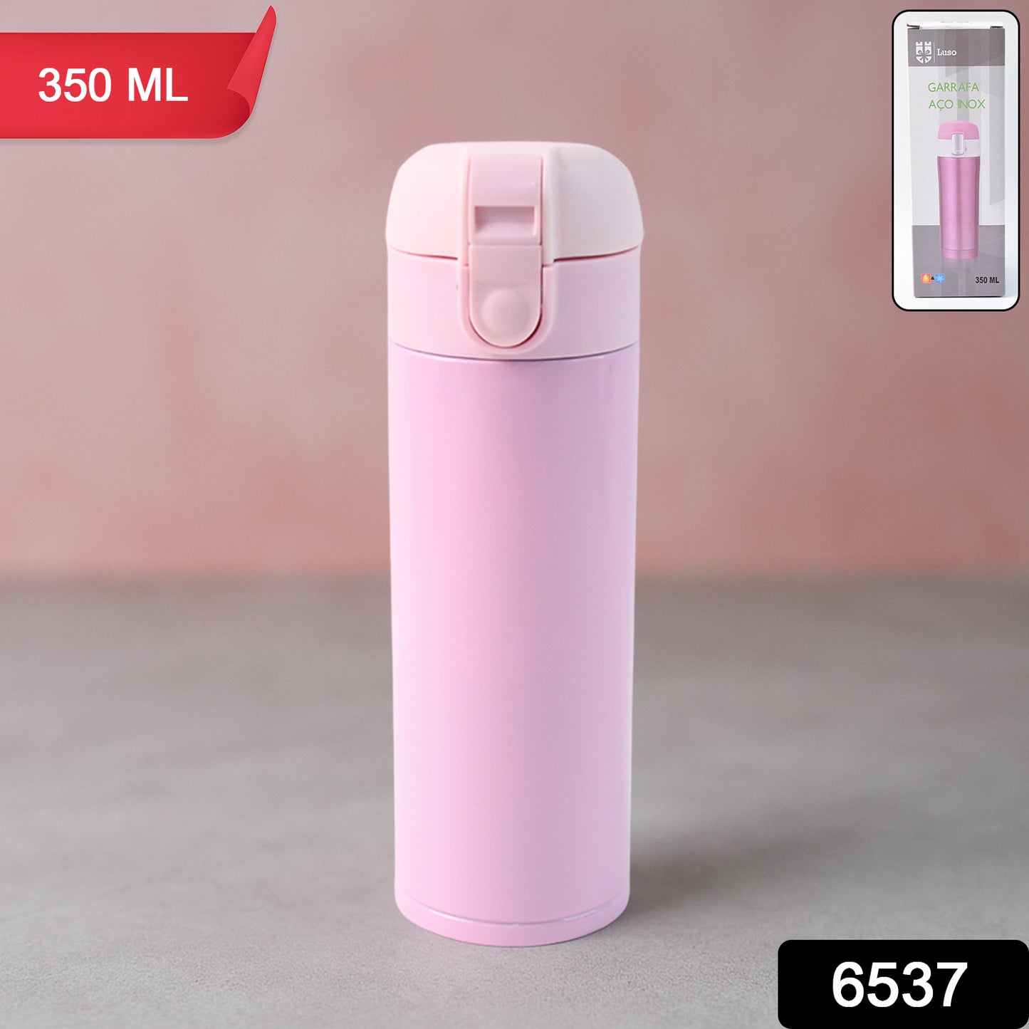 Wukusy stainless steel vacuum water bottle in pink, 350 ML with a secure lid for optimal hydration